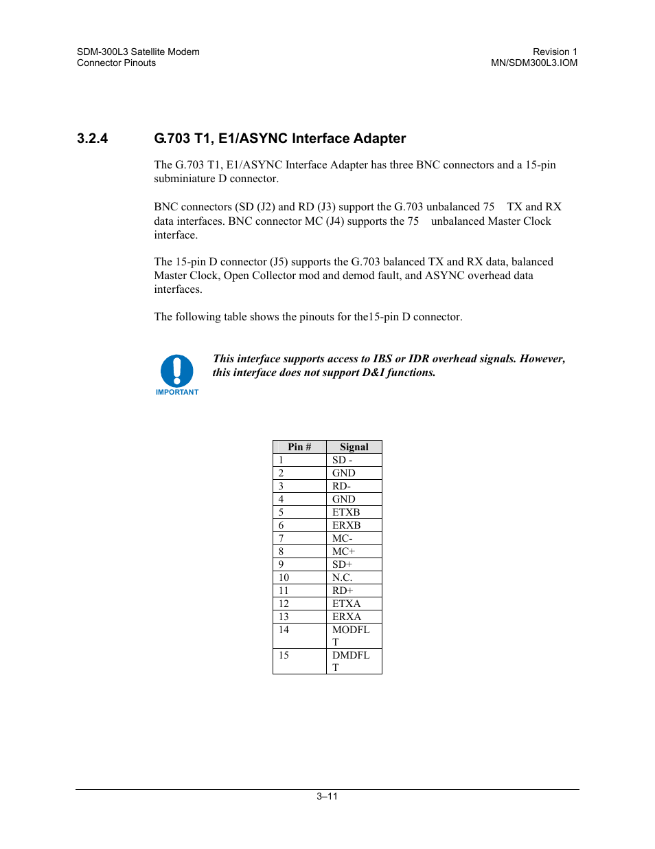 G.703 t1, e1/async interface adapter | Comtech EF Data SDM-300L3 User Manual | Page 65 / 408