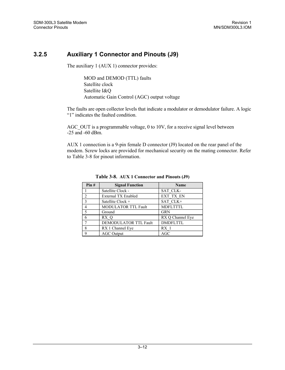 Auxiliary 1 connector and pinouts (j9), 5 auxiliary 1 connector and pinouts (j9) | Comtech EF Data SDM-300L3 User Manual | Page 66 / 408