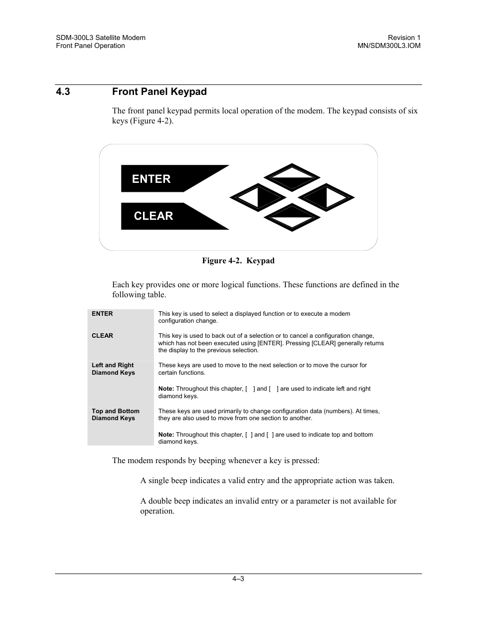 Front panel keypad, Enter clear, 3 front panel keypad | Comtech EF Data SDM-300L3 User Manual | Page 71 / 408