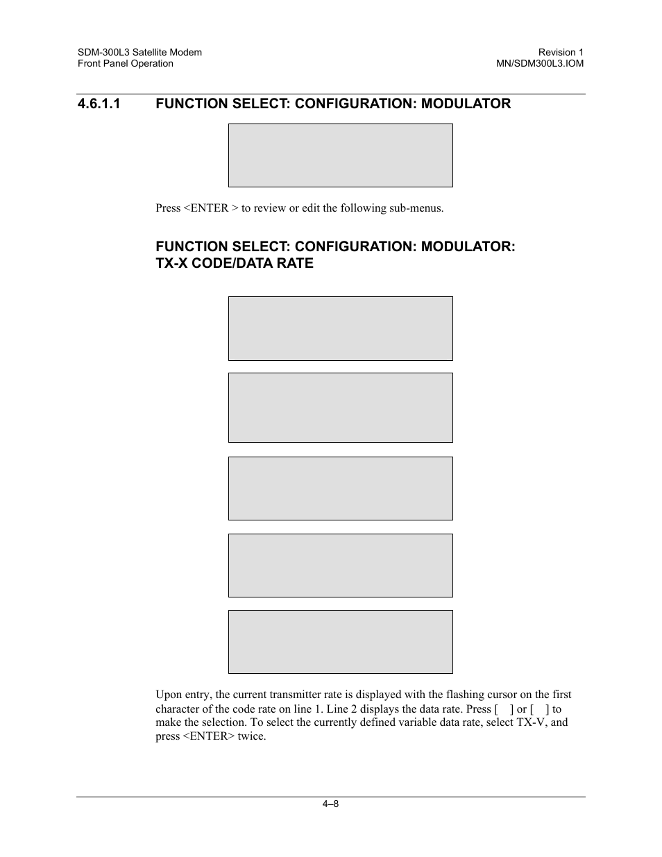 Function select: configuration: modulator | Comtech EF Data SDM-300L3 User Manual | Page 76 / 408