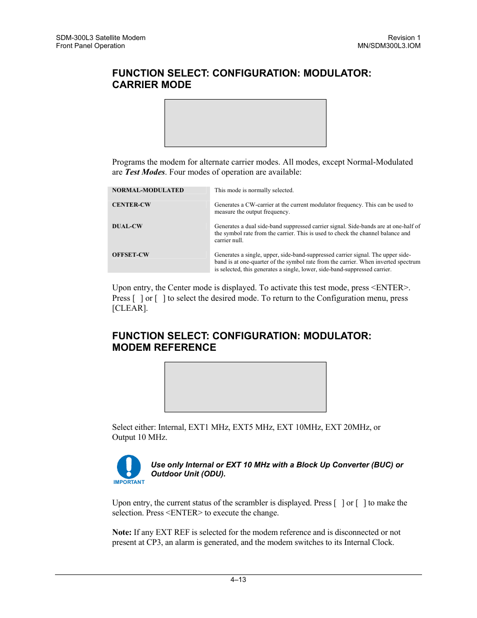 Carrier mode normal-modulated, Modem reference internal | Comtech EF Data SDM-300L3 User Manual | Page 81 / 408