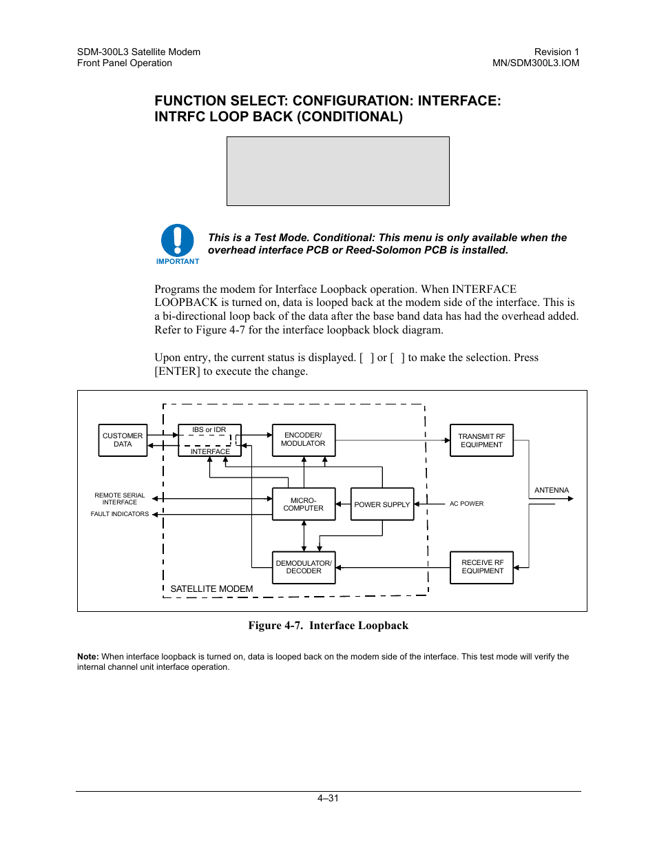 Intrfc loop back off | Comtech EF Data SDM-300L3 User Manual | Page 99 / 408