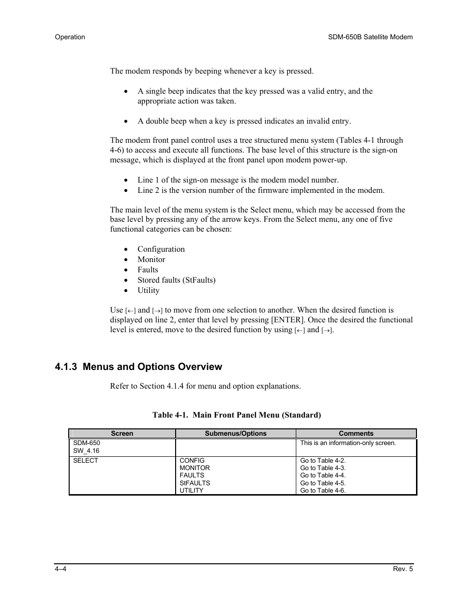 3 menus and options overview | Comtech EF Data SDM-650B User Manual | Page 106 / 348