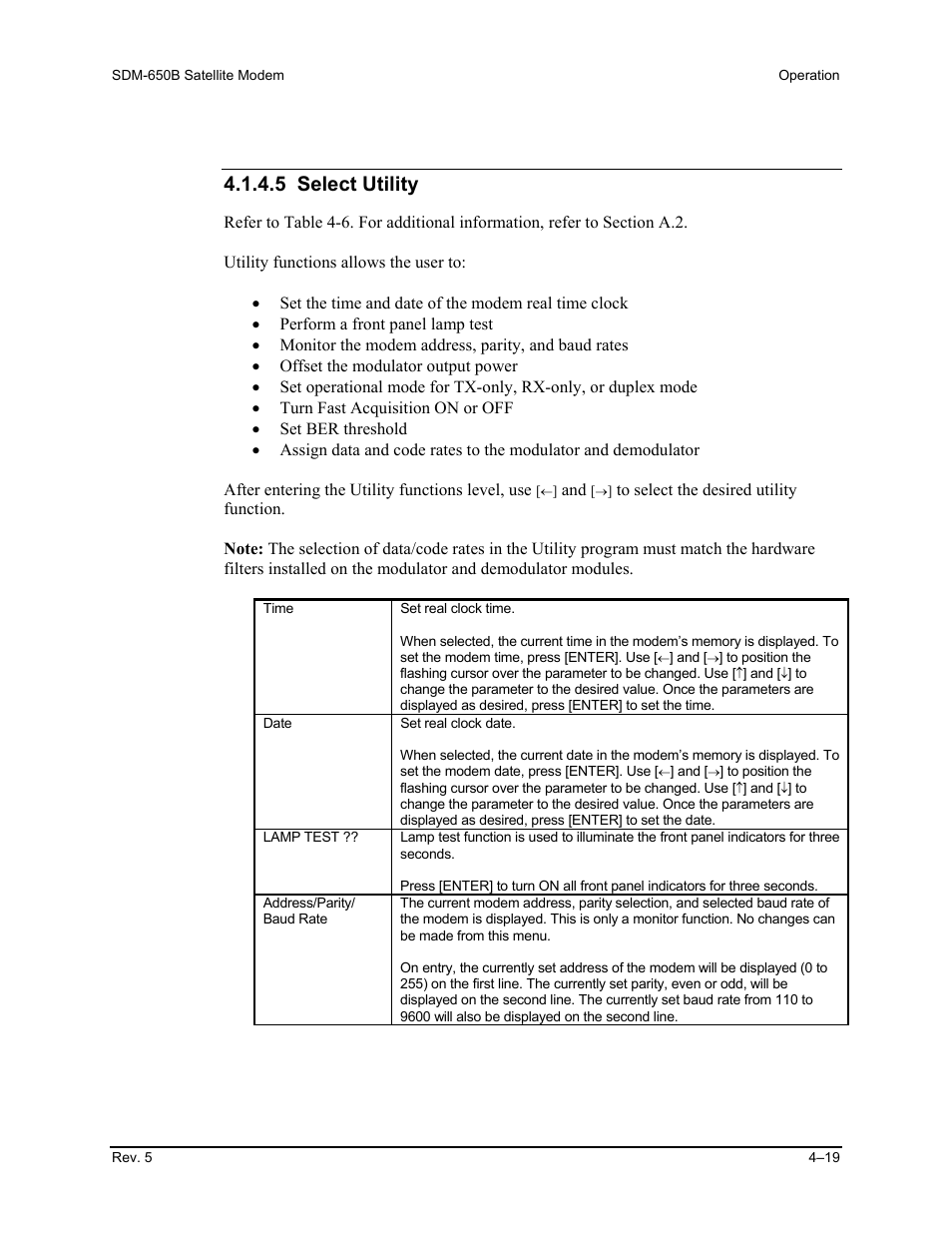 5 select utility | Comtech EF Data SDM-650B User Manual | Page 121 / 348