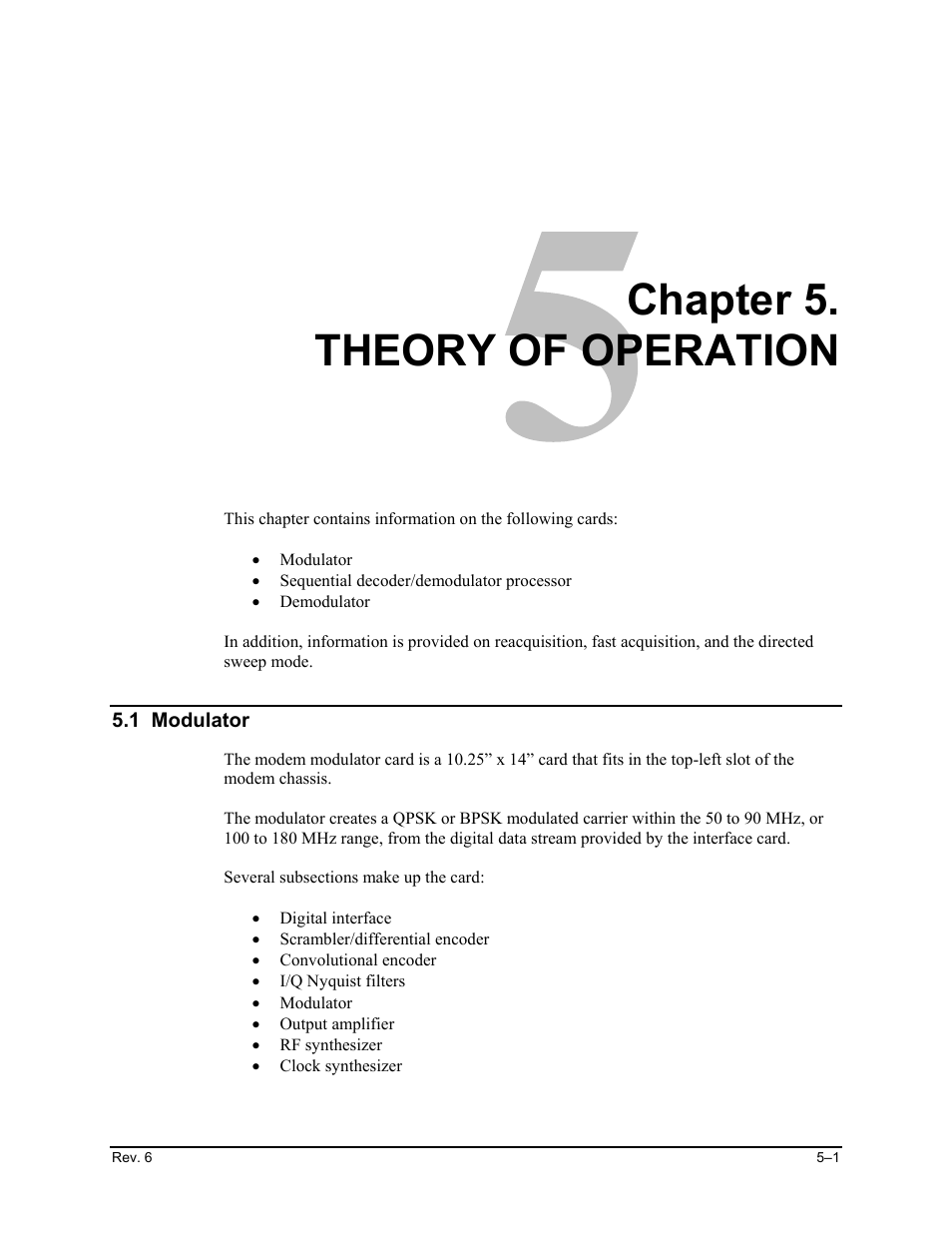 Theory of operation, 1 modulator, Chapter 5. theory of operation | Comtech EF Data SDM-650B User Manual | Page 125 / 348