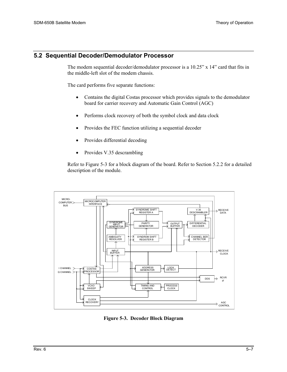 2 sequential decoder/demodulator processor, Figure 5-3. decoder block diagram | Comtech EF Data SDM-650B User Manual | Page 131 / 348