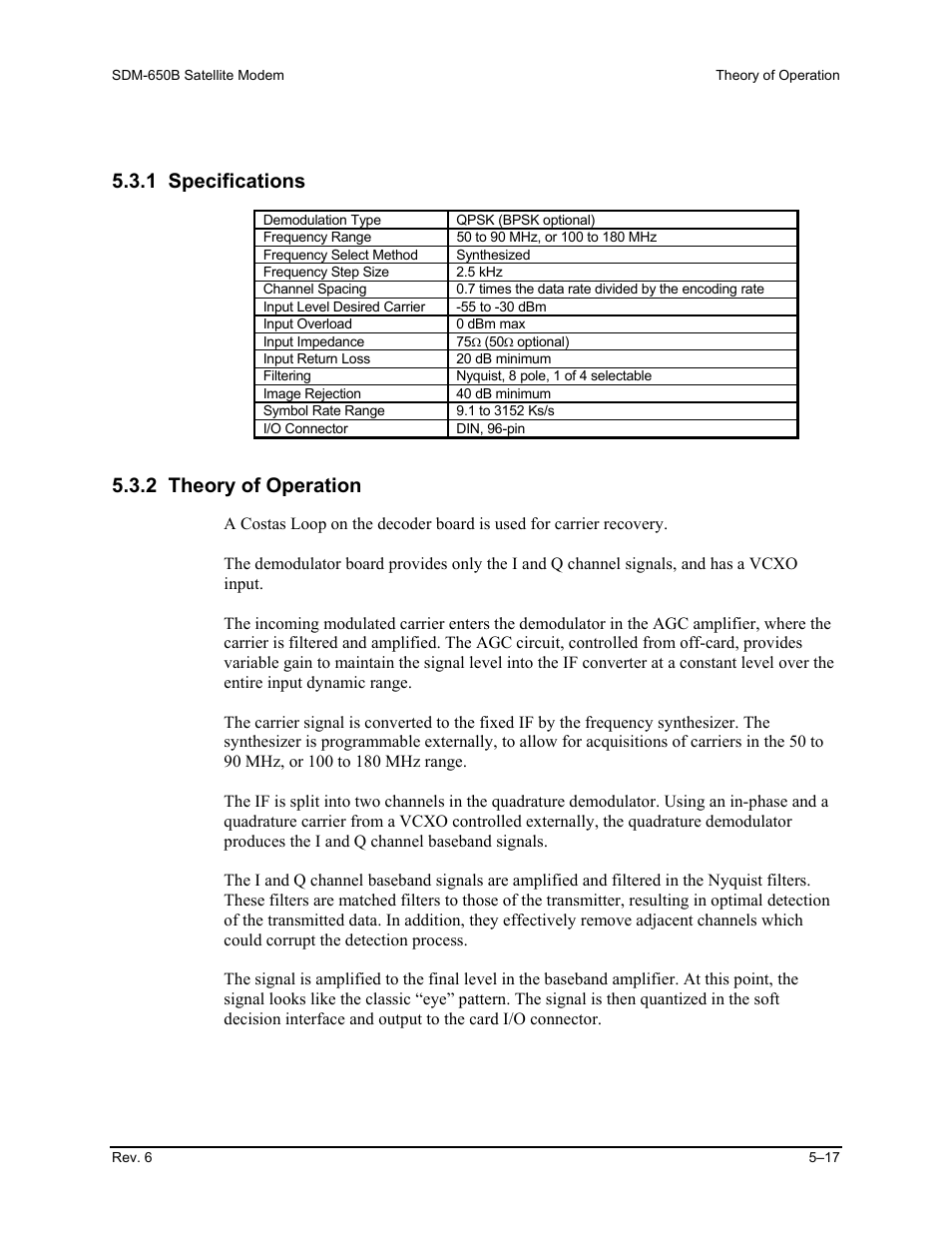 1 specifications, 2 theory of operation | Comtech EF Data SDM-650B User Manual | Page 141 / 348