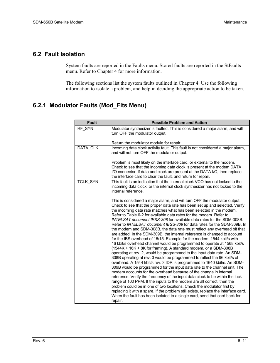 2 fault isolation, 1 modulator faults (mod_flts menu) | Comtech EF Data SDM-650B User Manual | Page 155 / 348