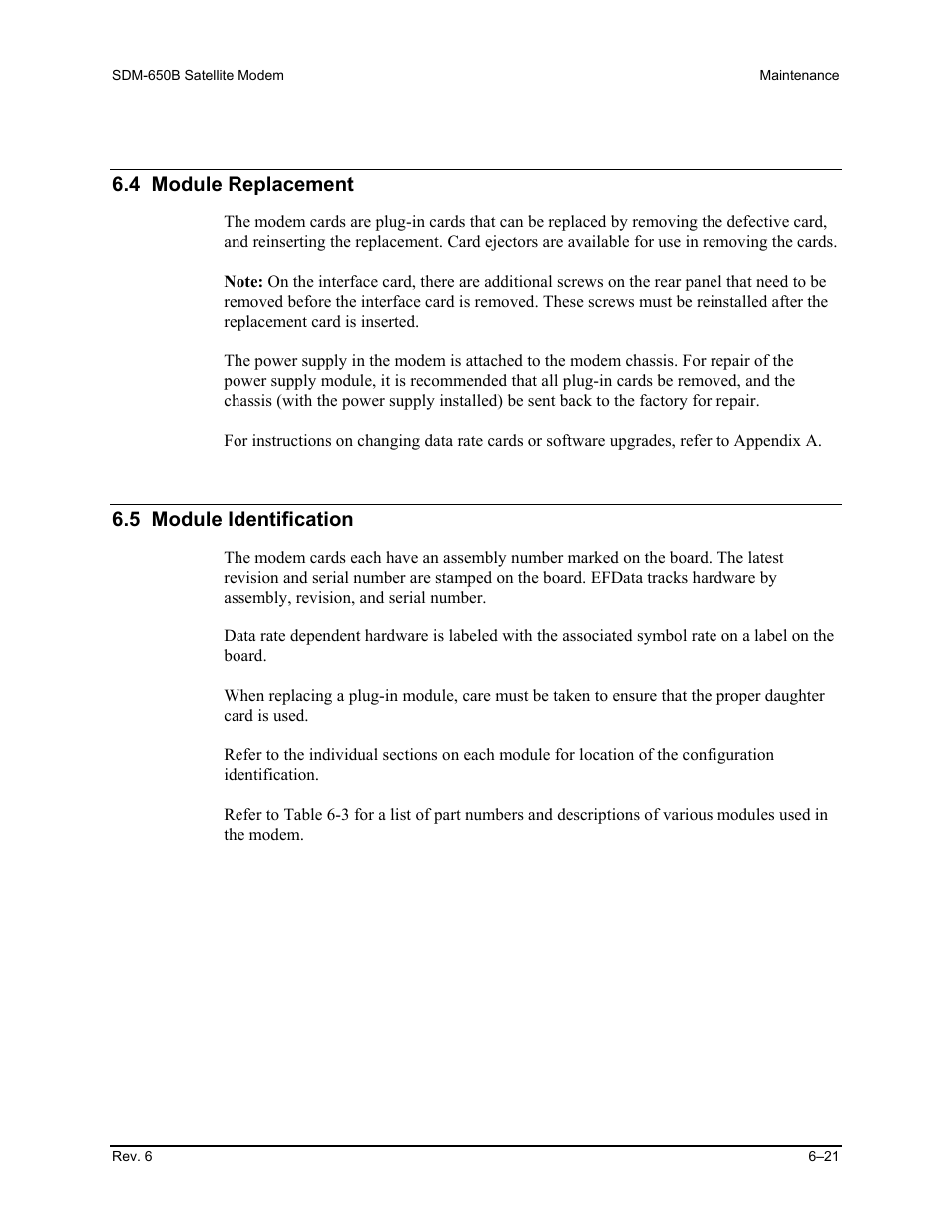 4 module replacement, 5 module identification | Comtech EF Data SDM-650B User Manual | Page 165 / 348