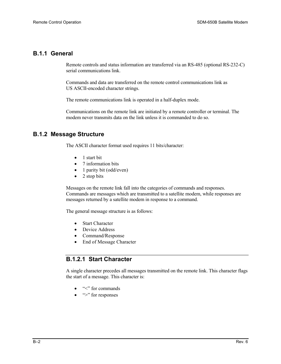 B.1.1 general, B.1.2 message structure | Comtech EF Data SDM-650B User Manual | Page 178 / 348