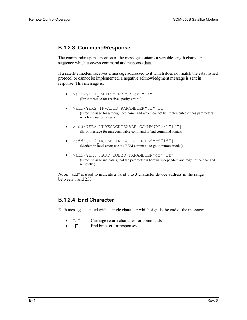 B.1.2.3 command/response, B.1.2.4 end character | Comtech EF Data SDM-650B User Manual | Page 180 / 348