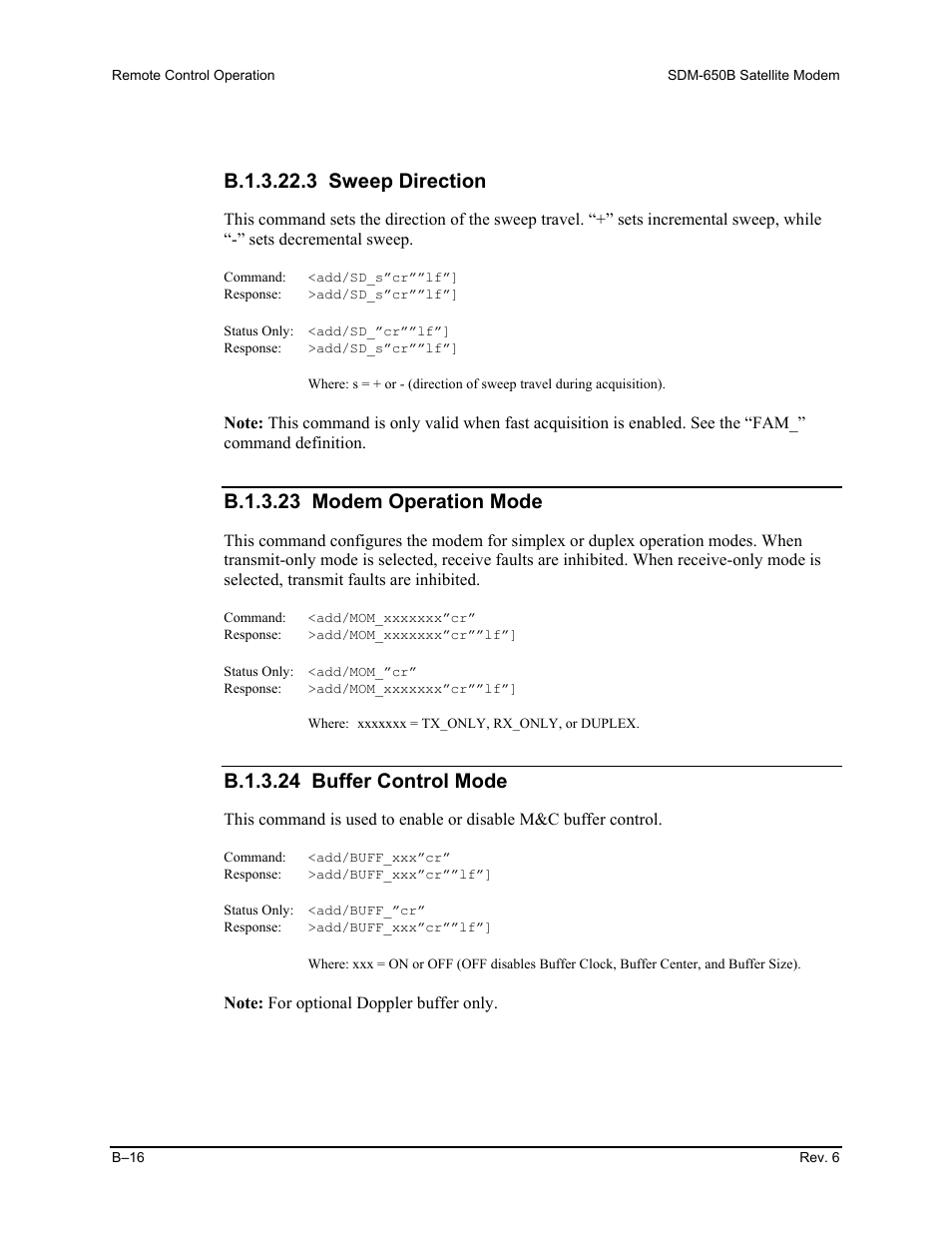 B.1.3.23 modem operation mode, B.1.3.24 buffer control mode | Comtech EF Data SDM-650B User Manual | Page 192 / 348