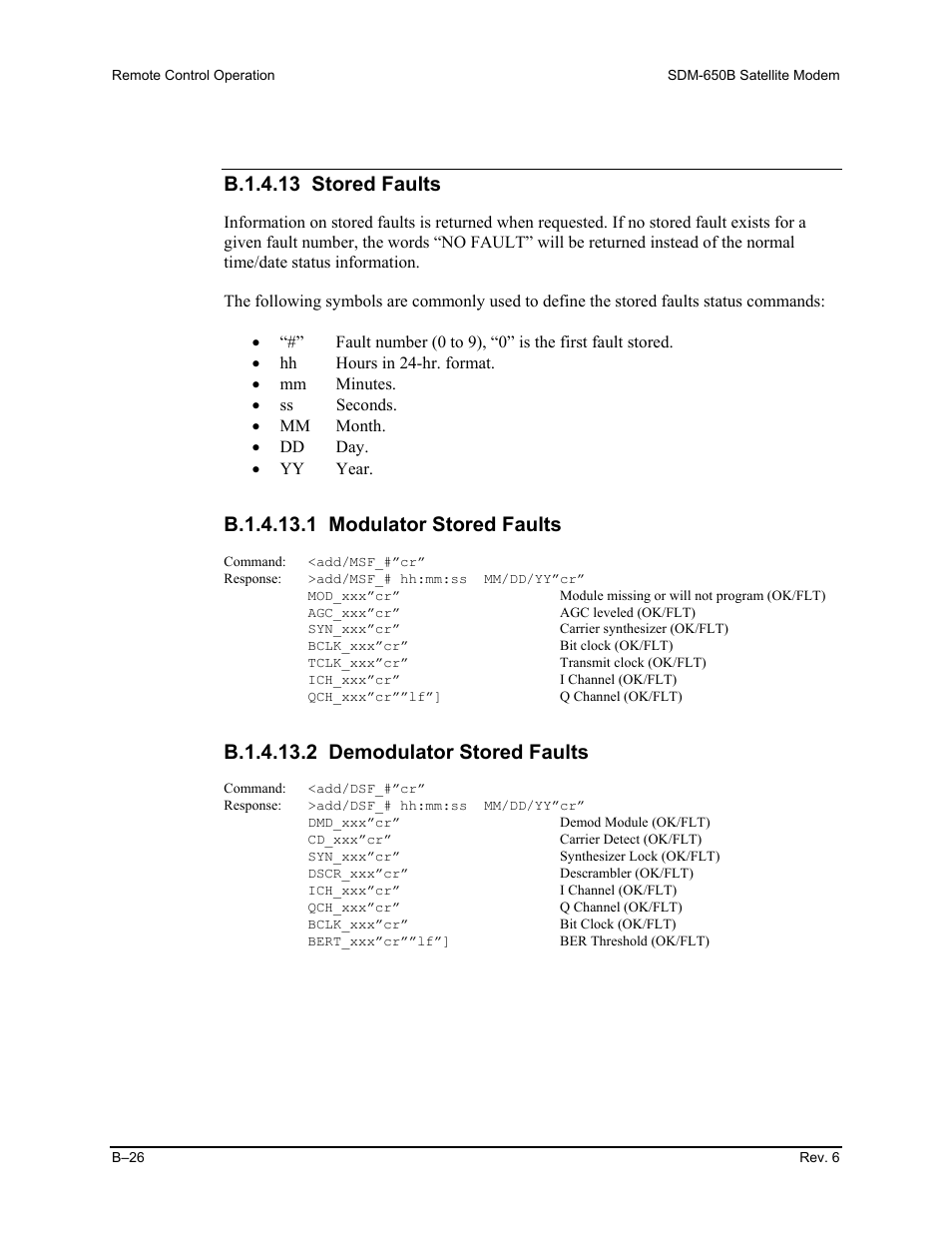 B.1.4.13 stored faults | Comtech EF Data SDM-650B User Manual | Page 202 / 348