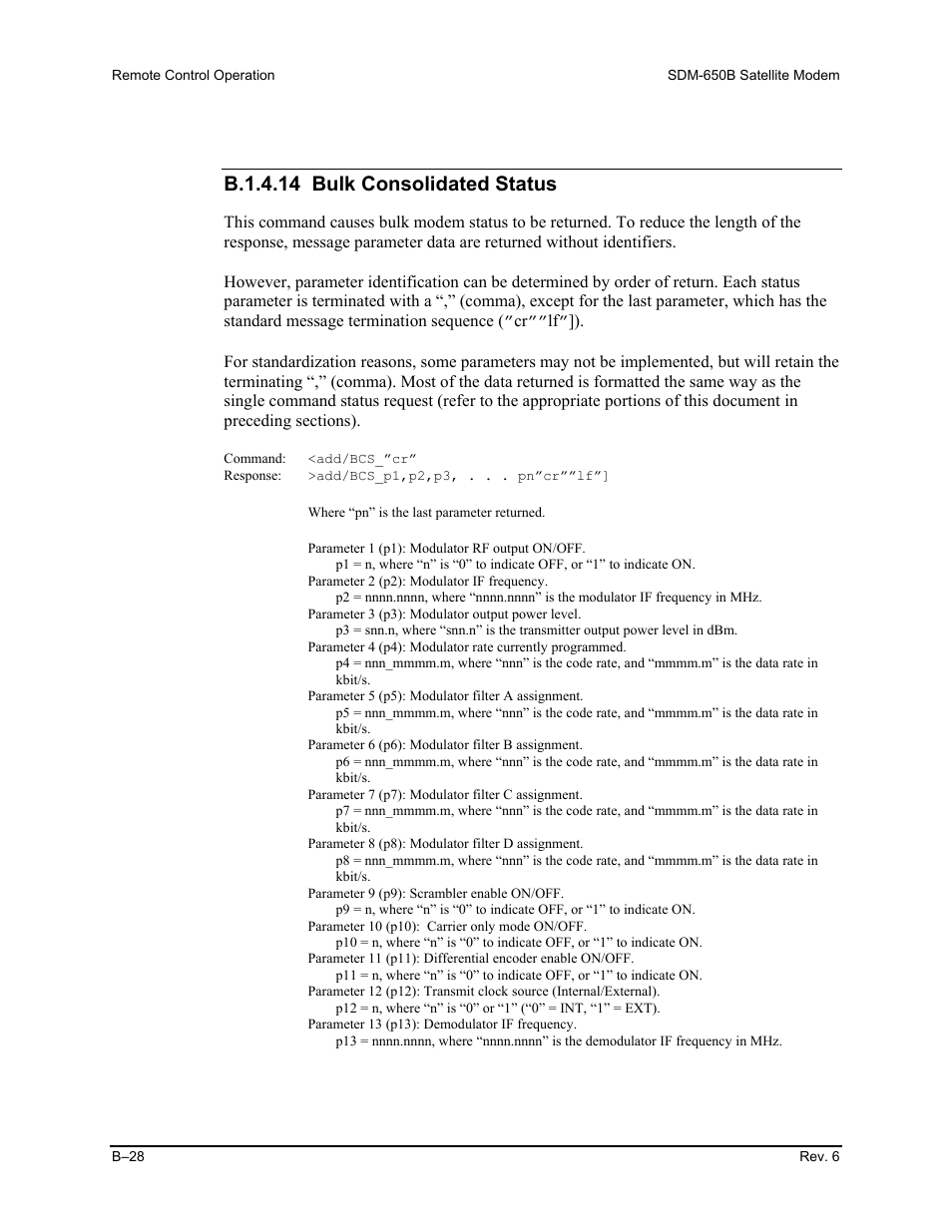 B.1.4.14 bulk consolidated status | Comtech EF Data SDM-650B User Manual | Page 204 / 348