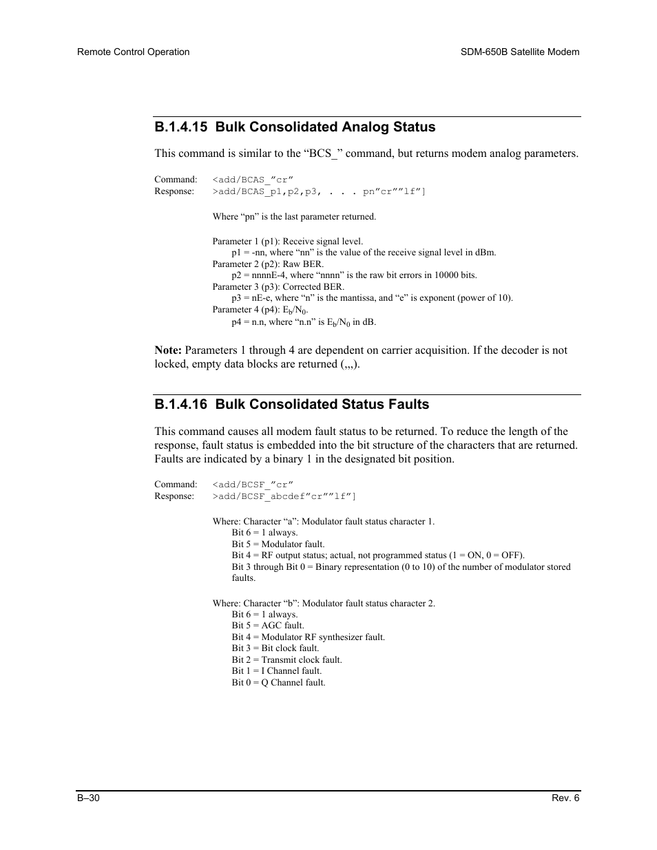 B.1.4.15 bulk consolidated analog status, B.1.4.16 bulk consolidated status faults | Comtech EF Data SDM-650B User Manual | Page 206 / 348