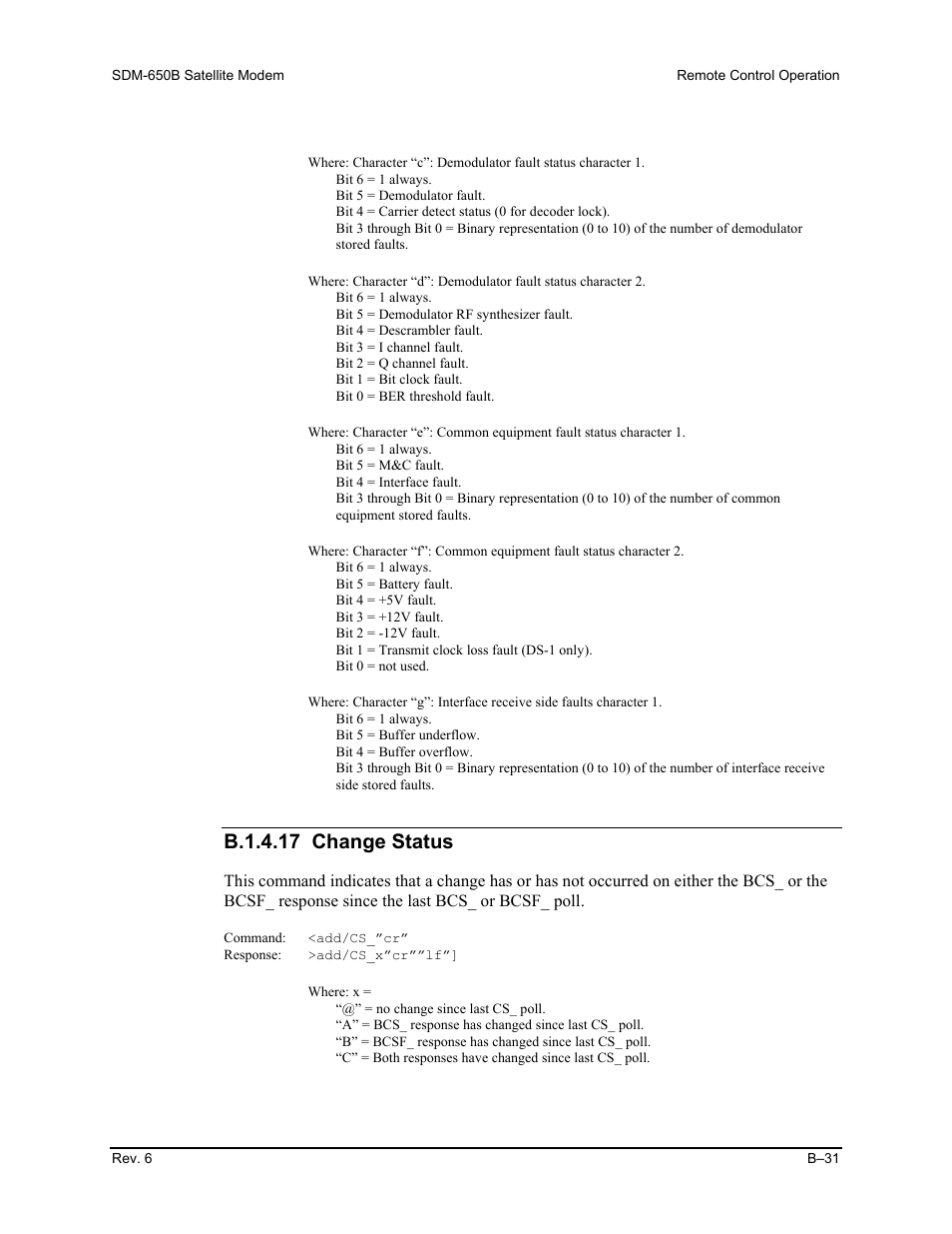 B.1.4.17 change status | Comtech EF Data SDM-650B User Manual | Page 207 / 348