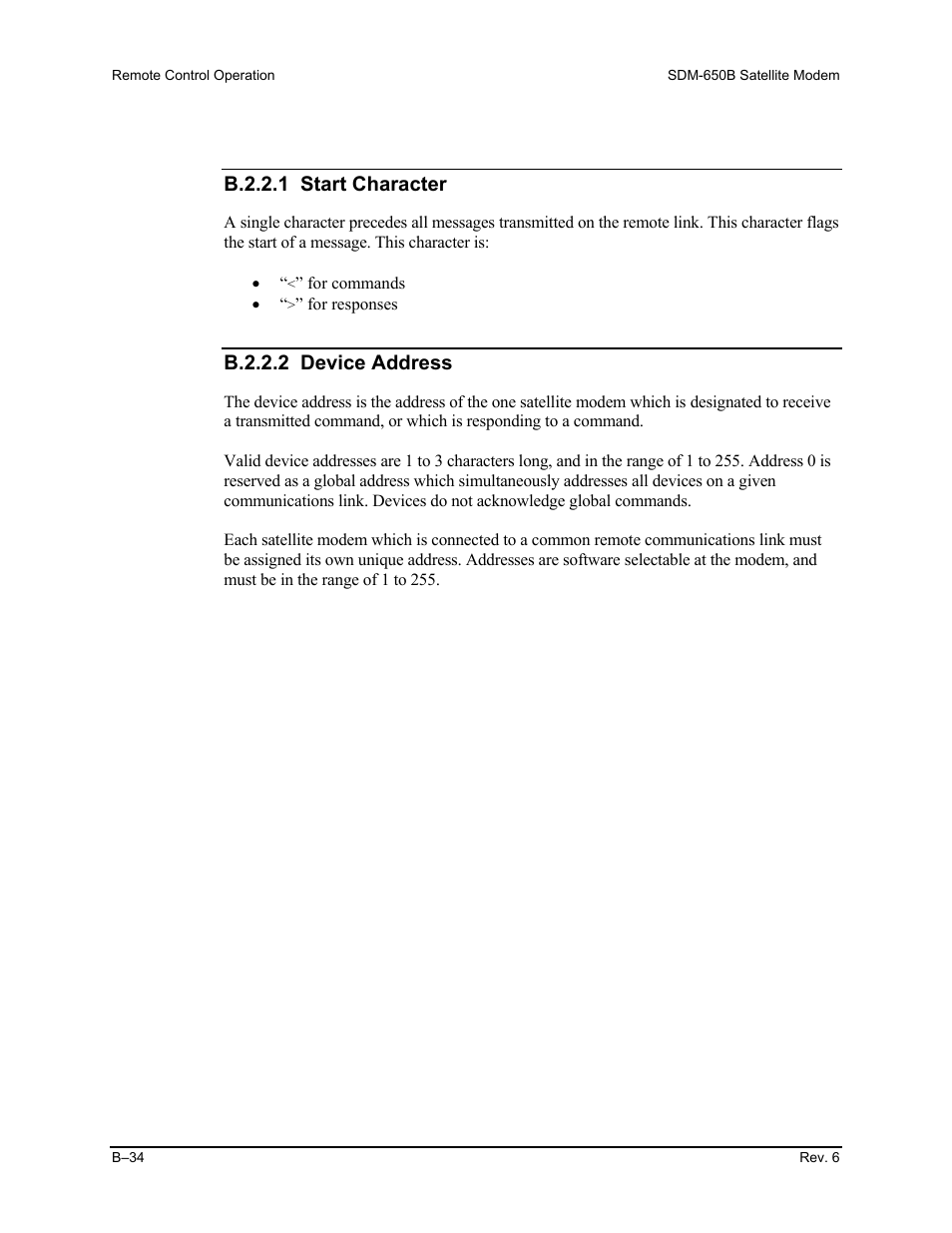 B.2.2.1 start character, B.2.2.2 device address | Comtech EF Data SDM-650B User Manual | Page 210 / 348