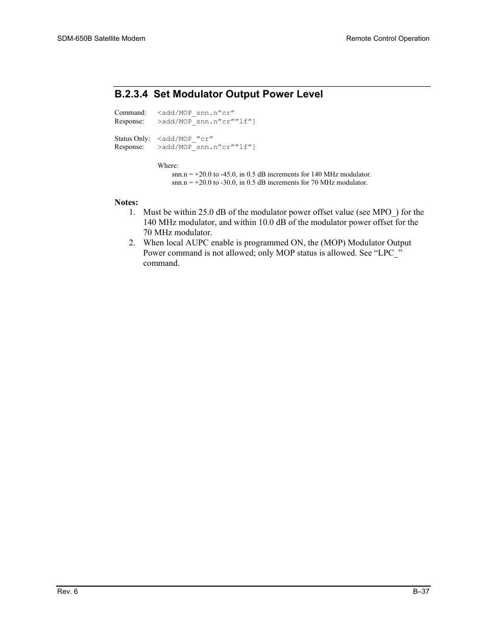 B.2.3.4 set modulator output power level | Comtech EF Data SDM-650B User Manual | Page 213 / 348