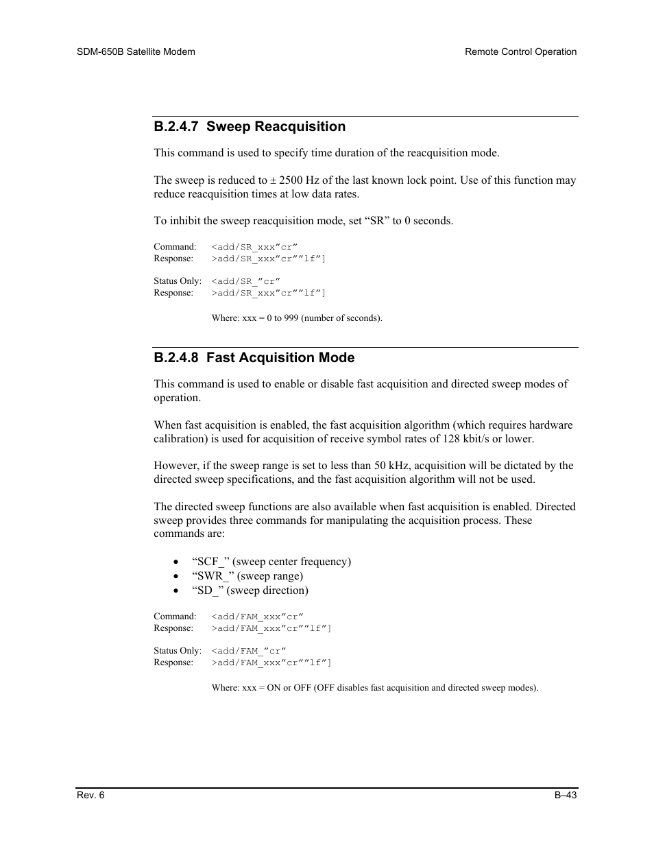 B.2.4.7 sweep reacquisition, B.2.4.8 fast acquisition mode | Comtech EF Data SDM-650B User Manual | Page 219 / 348