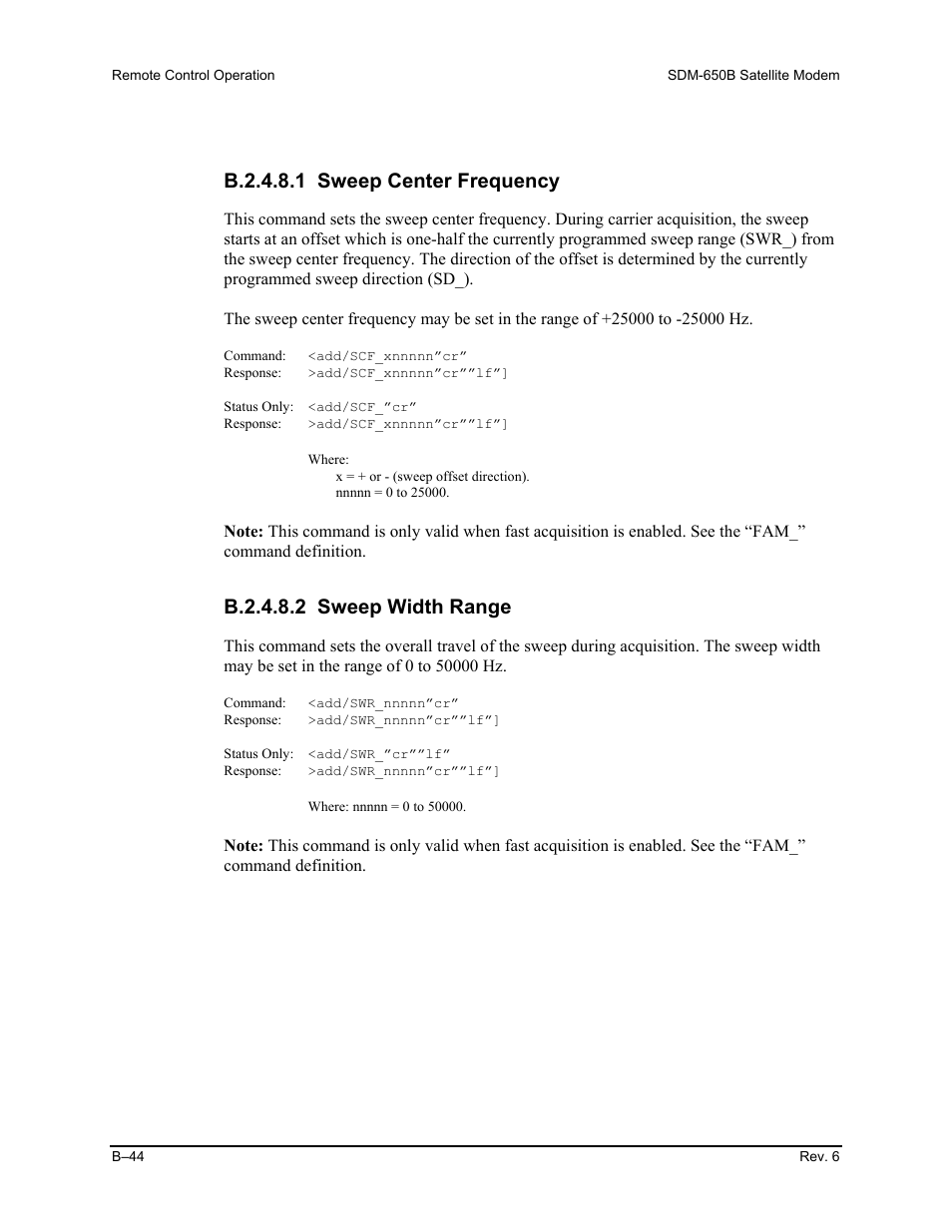 B.2.4.8.1 sweep center frequency, B.2.4.8.2 sweep width range | Comtech EF Data SDM-650B User Manual | Page 220 / 348