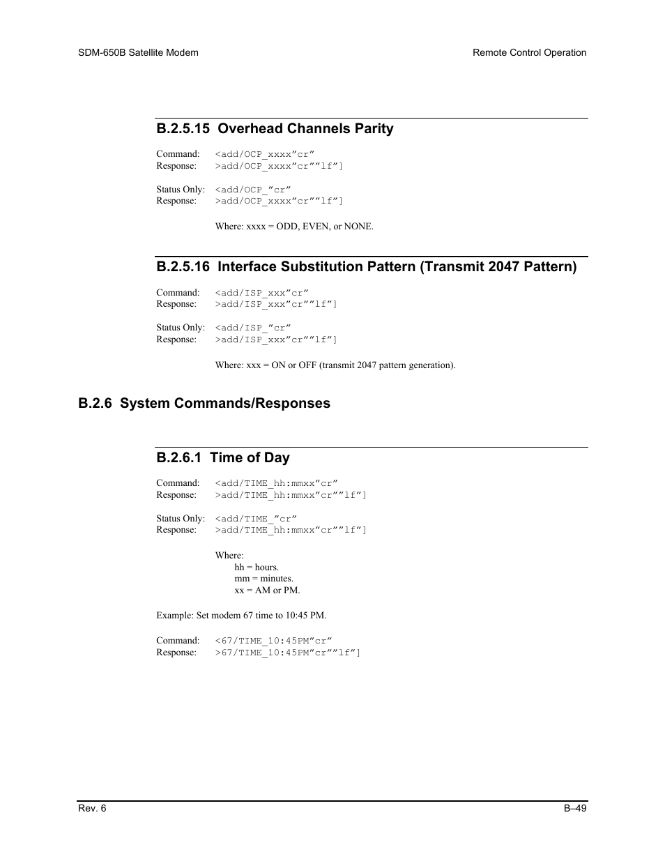 B.2.6 system commands/responses, B.2.5.15 overhead channels parity | Comtech EF Data SDM-650B User Manual | Page 225 / 348