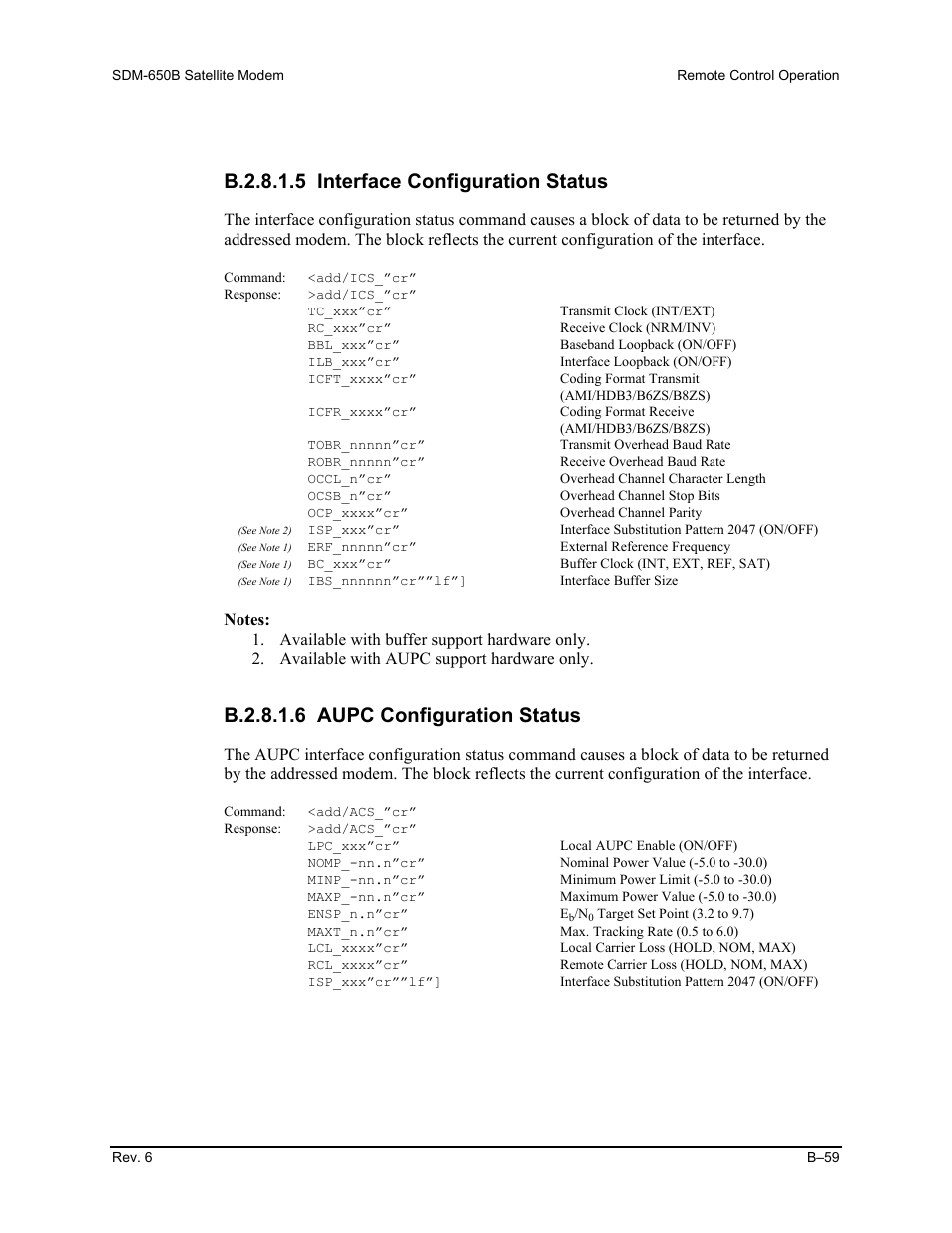 B.2.8.1.5 interface configuration status, B.2.8.1.6 aupc configuration status | Comtech EF Data SDM-650B User Manual | Page 235 / 348