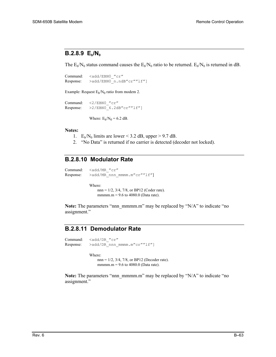 B.2.8.9 e, B.2.8.10 modulator rate, B.2.8.11 demodulator rate | Comtech EF Data SDM-650B User Manual | Page 239 / 348