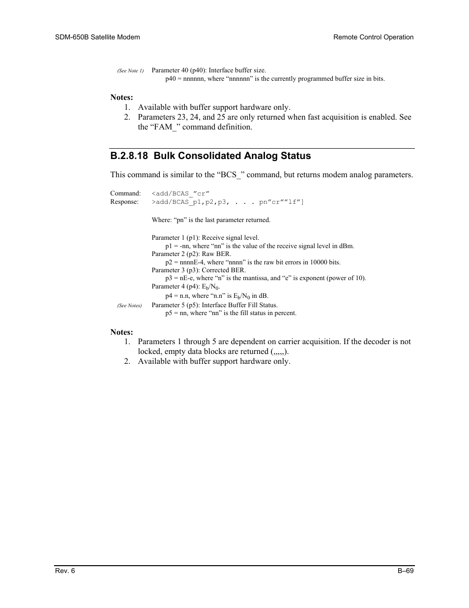 B.2.8.18 bulk consolidated analog status | Comtech EF Data SDM-650B User Manual | Page 245 / 348