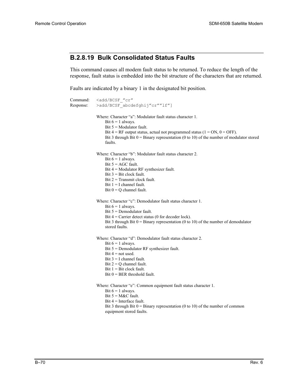 B.2.8.19 bulk consolidated status faults | Comtech EF Data SDM-650B User Manual | Page 246 / 348