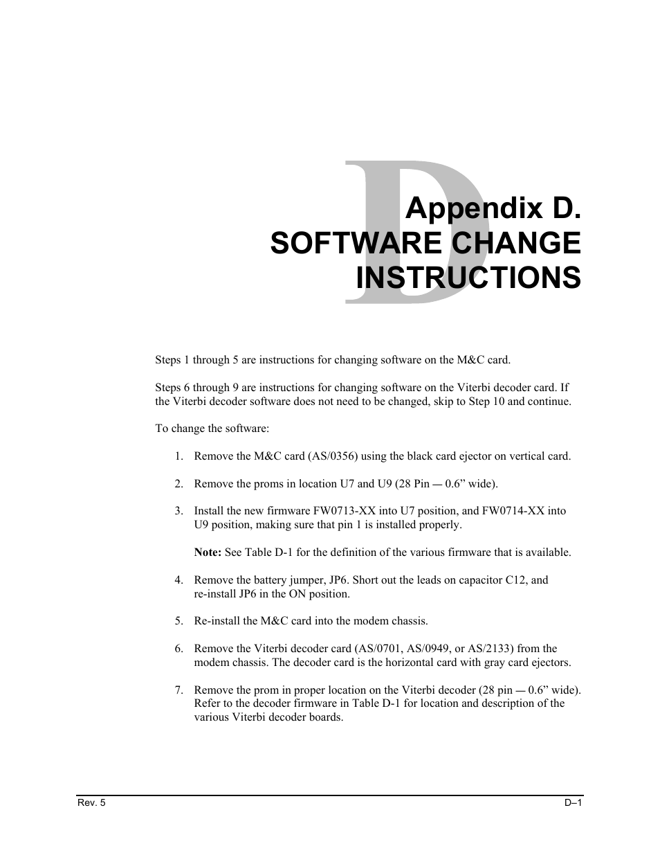 D. software change instructions, Appendix d. software change instructions | Comtech EF Data SDM-650B User Manual | Page 251 / 348