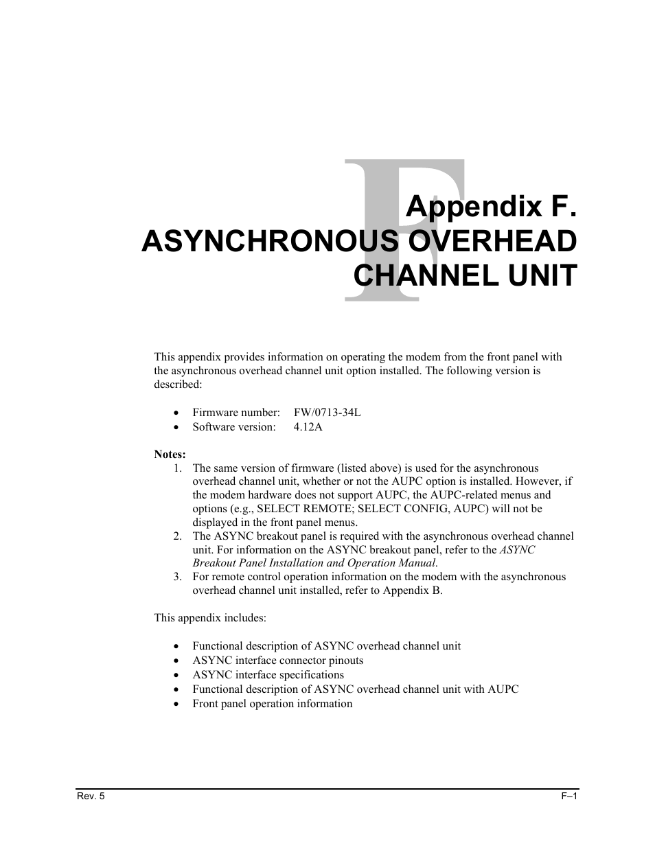 F. asynchronous overhead channel unit, Appendix f. asynchronous overhead channel unit | Comtech EF Data SDM-650B User Manual | Page 259 / 348