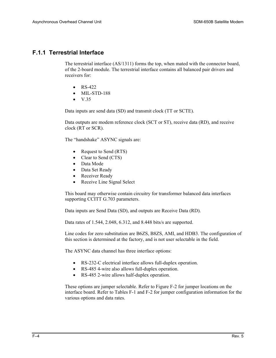 F.1.1 terrestrial interface | Comtech EF Data SDM-650B User Manual | Page 262 / 348