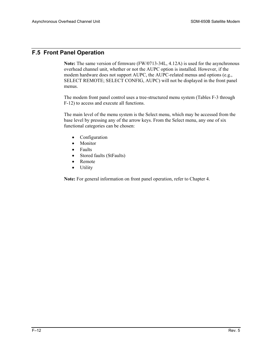 F.5 front panel operation | Comtech EF Data SDM-650B User Manual | Page 270 / 348