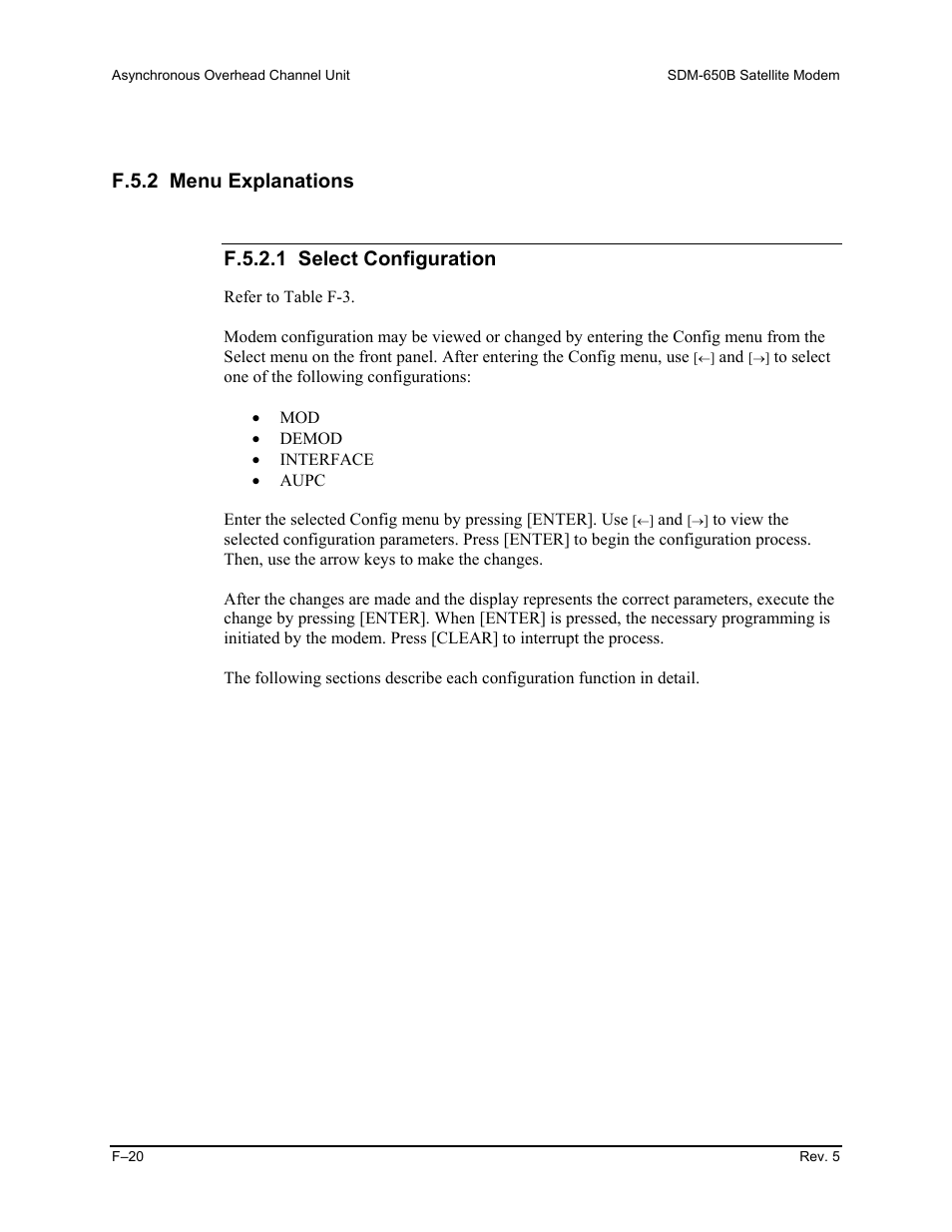 F.5.2 menu explanations | Comtech EF Data SDM-650B User Manual | Page 278 / 348