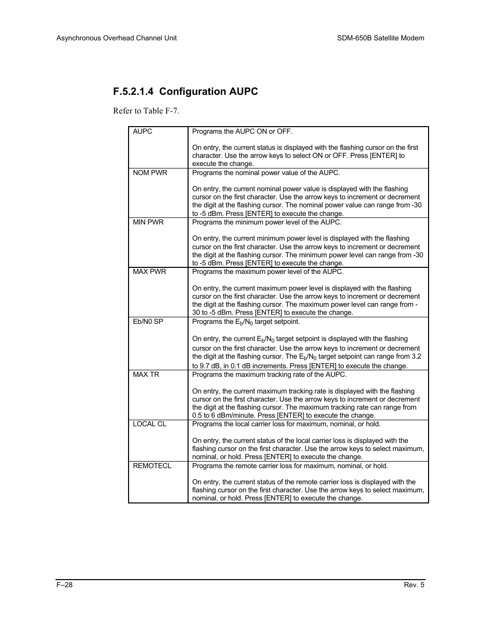 F.5.2.1.4 configuration aupc | Comtech EF Data SDM-650B User Manual | Page 286 / 348