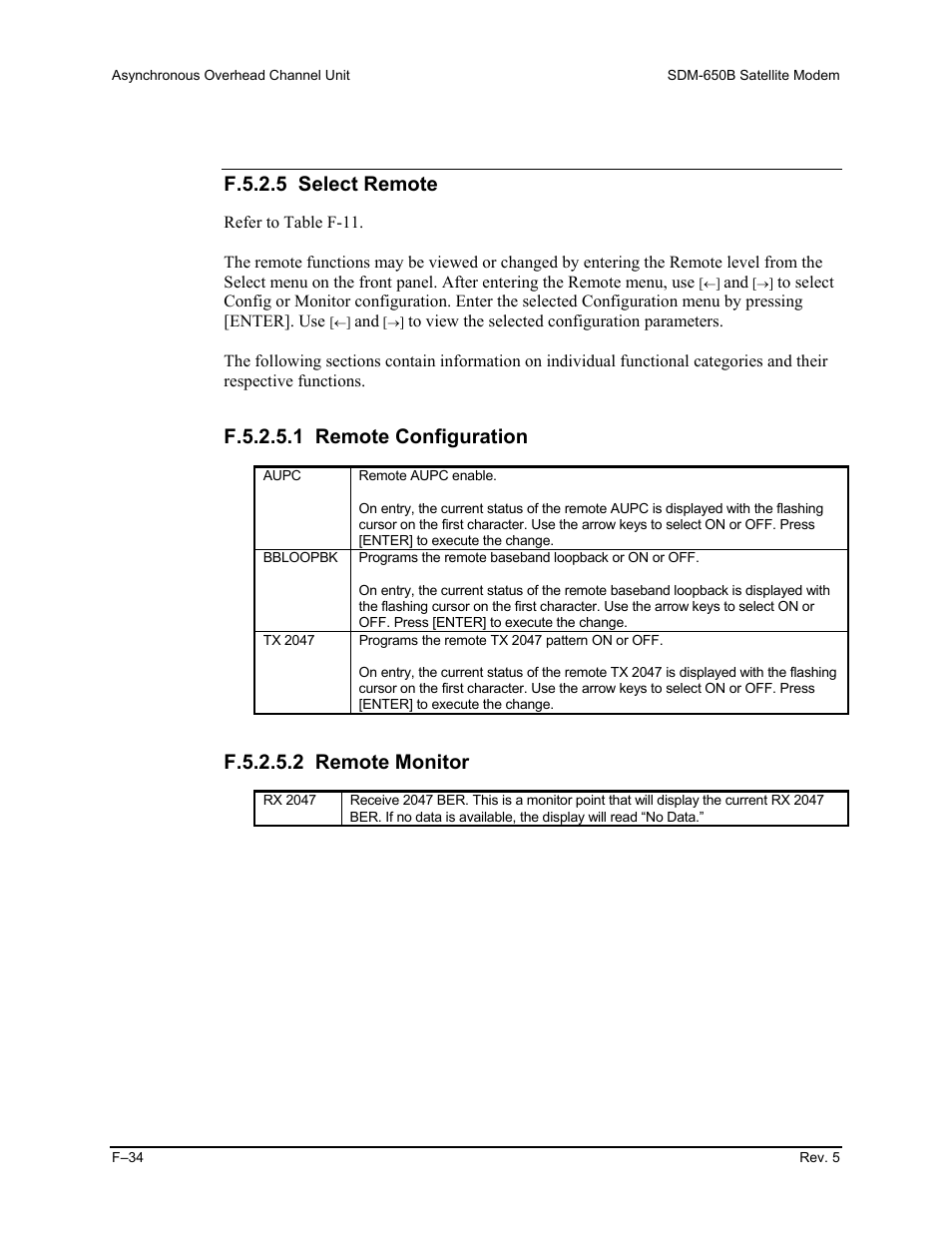 F.5.2.5 select remote, F.5.2.5.1 remote configuration, F.5.2.5.2 remote monitor | Comtech EF Data SDM-650B User Manual | Page 292 / 348