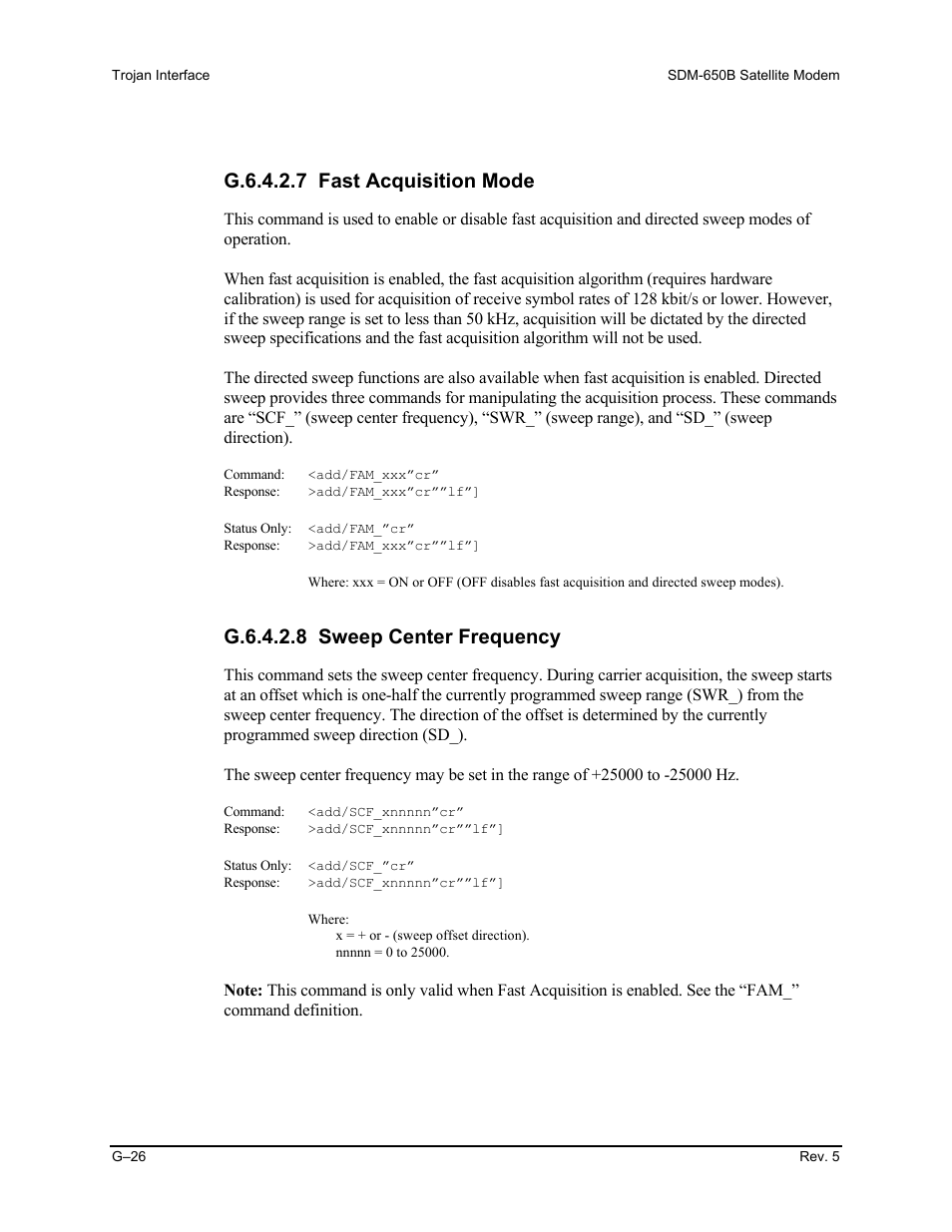 G.6.4.2.7 fast acquisition mode, G.6.4.2.8 sweep center frequency | Comtech EF Data SDM-650B User Manual | Page 322 / 348