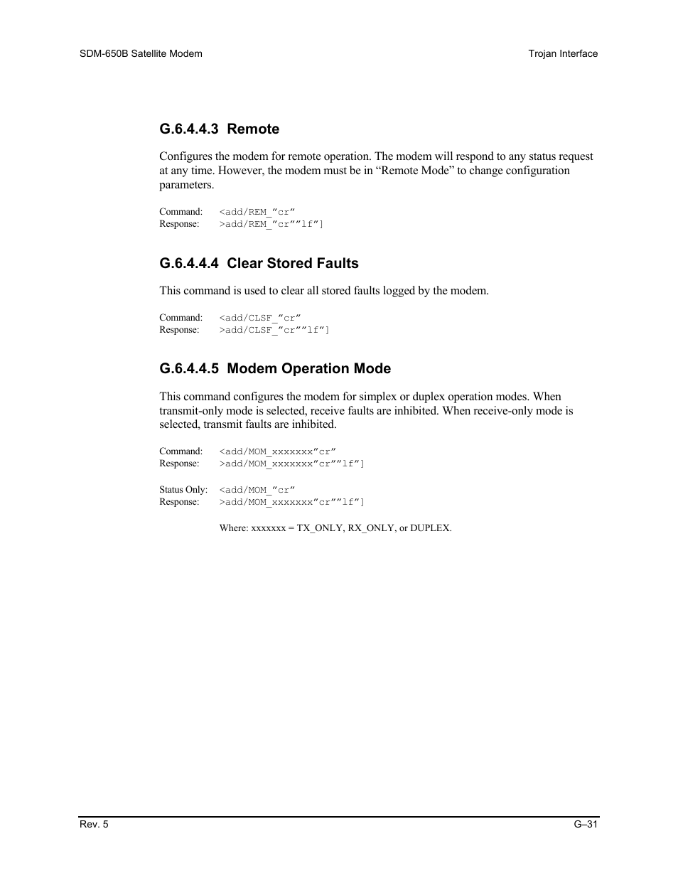 G.6.4.4.3 remote, G.6.4.4.4 clear stored faults, G.6.4.4.5 modem operation mode | Comtech EF Data SDM-650B User Manual | Page 327 / 348