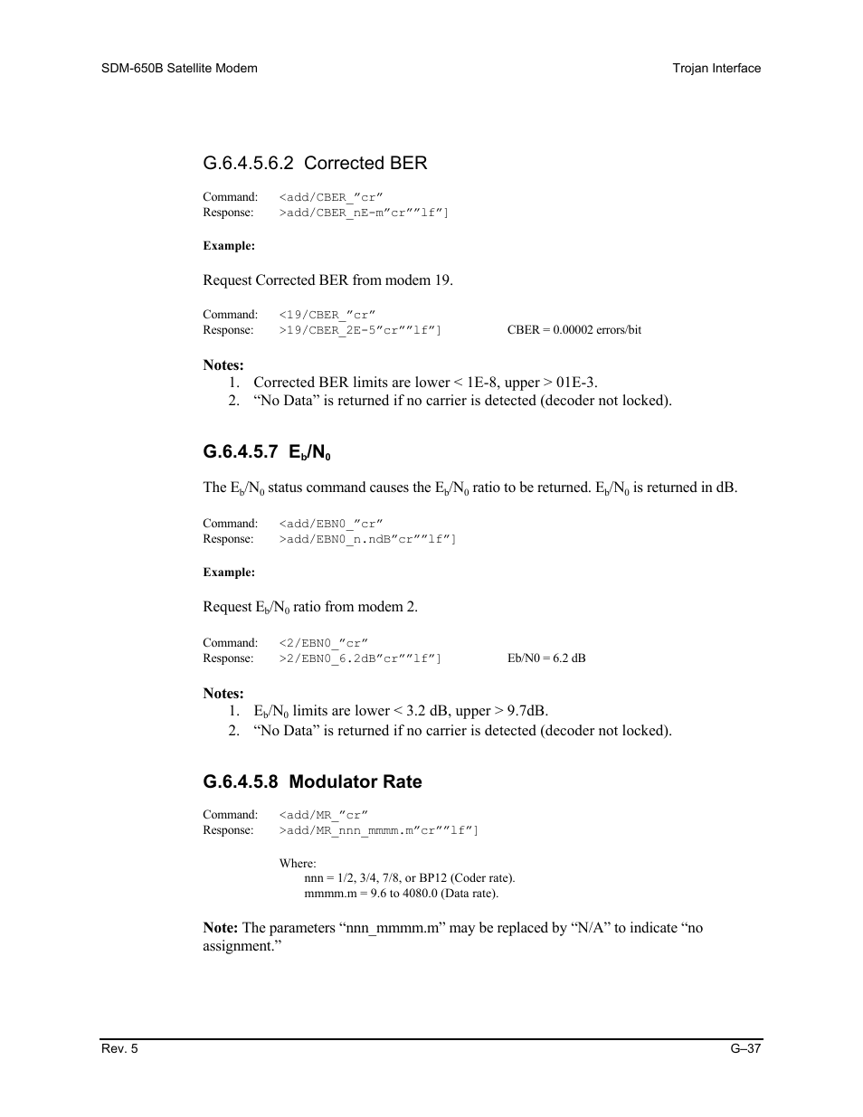 G.6.4.5.7 e, G.6.4.5.8 modulator rate | Comtech EF Data SDM-650B User Manual | Page 333 / 348