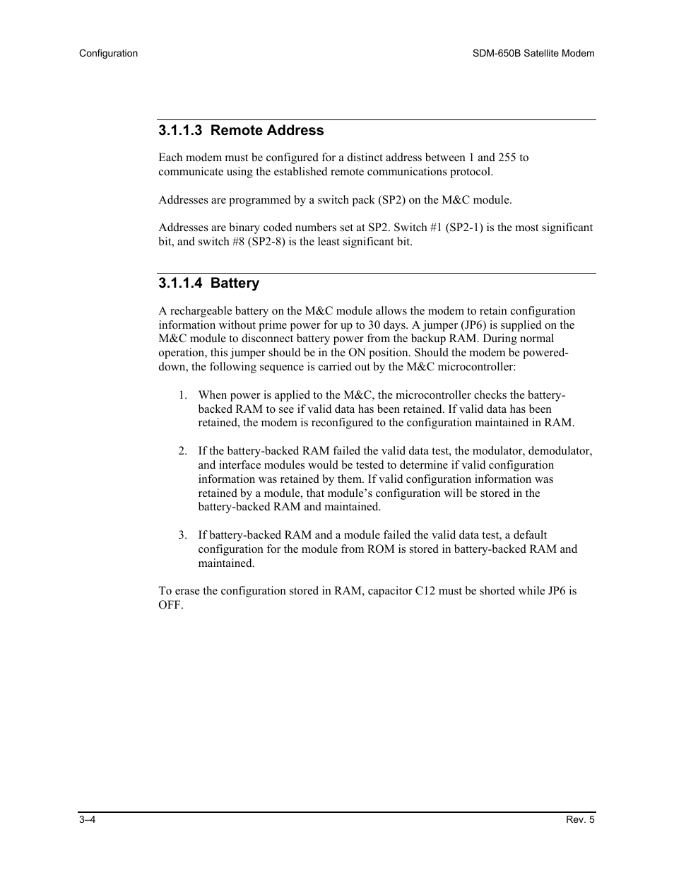 3 remote address, 4 battery | Comtech EF Data SDM-650B User Manual | Page 46 / 348