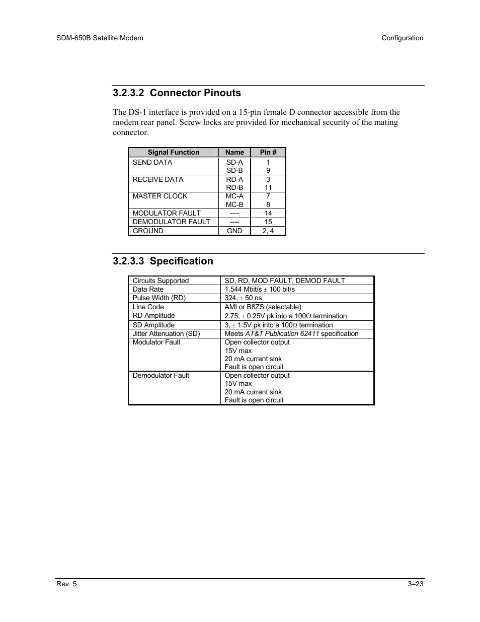 2 connector pinouts, 3 specification | Comtech EF Data SDM-650B User Manual | Page 65 / 348