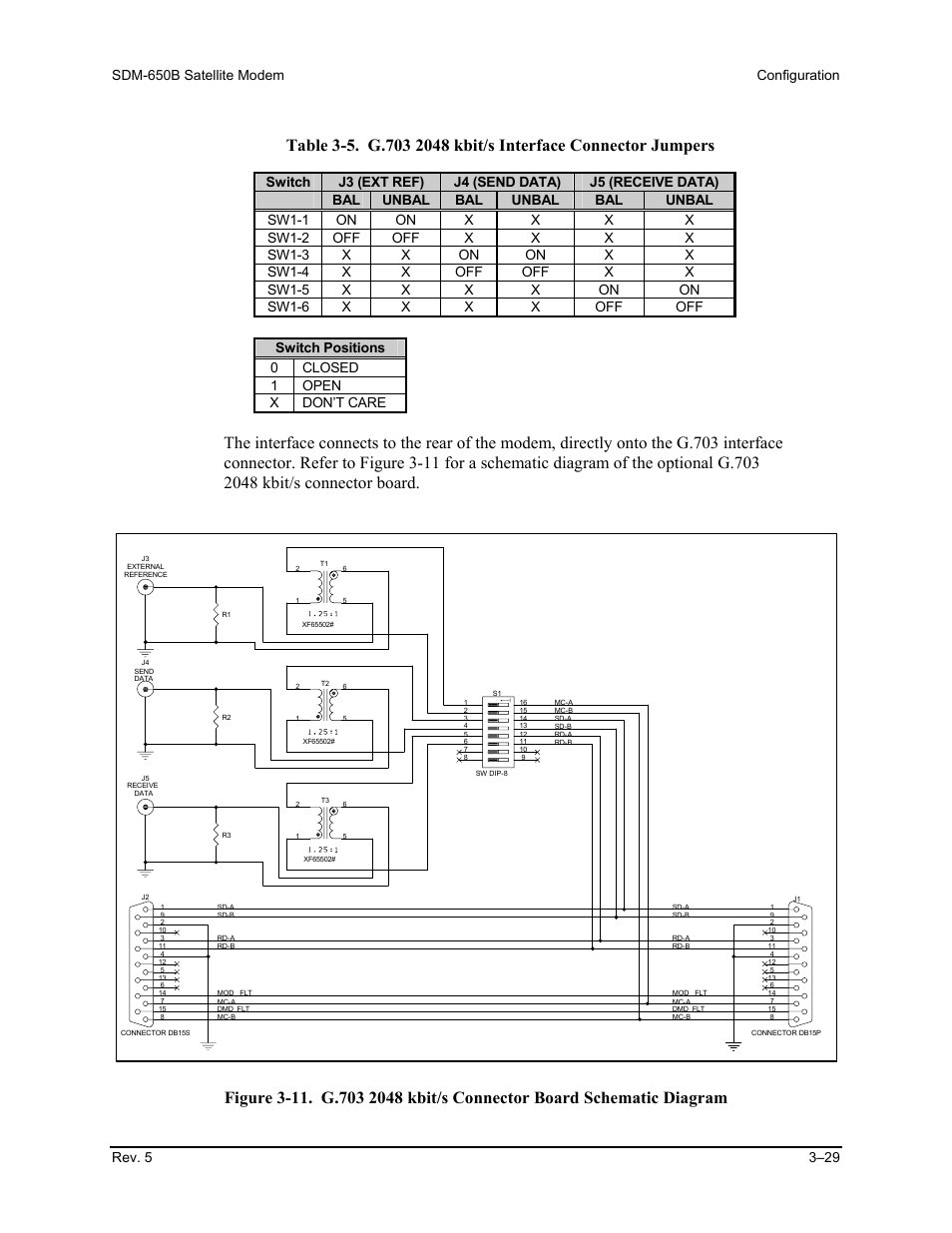 Switch positions 0 closed 1 open x don’t care | Comtech EF Data SDM-650B User Manual | Page 71 / 348