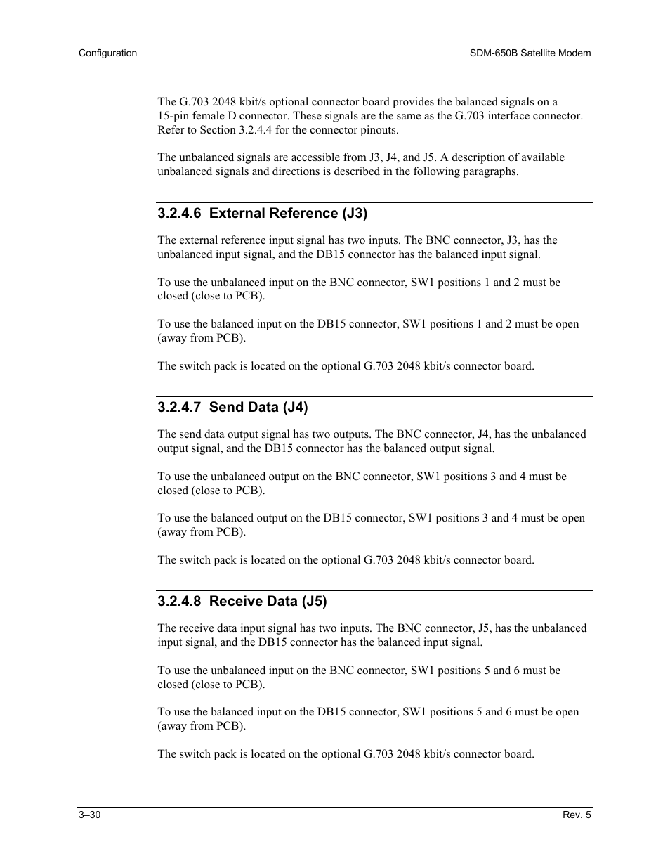 6 external reference (j3), 7 send data (j4), 8 receive data (j5) | Comtech EF Data SDM-650B User Manual | Page 72 / 348