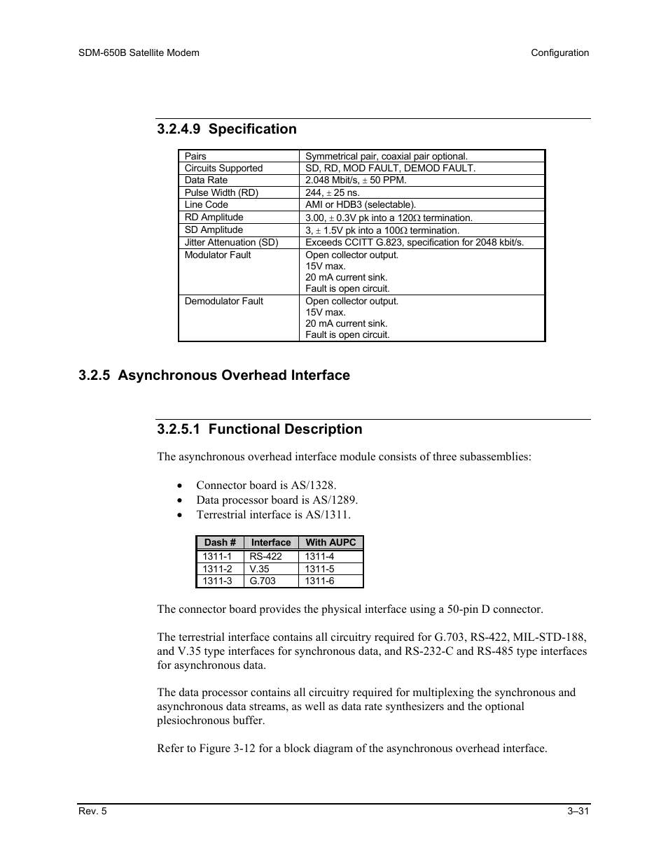 5 asynchronous overhead interface, 9 specification | Comtech EF Data SDM-650B User Manual | Page 73 / 348