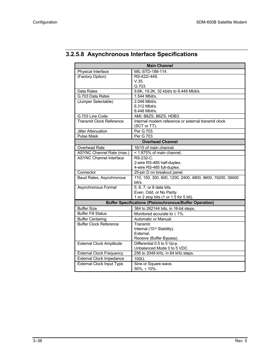 8 asynchronous interface specifications | Comtech EF Data SDM-650B User Manual | Page 80 / 348