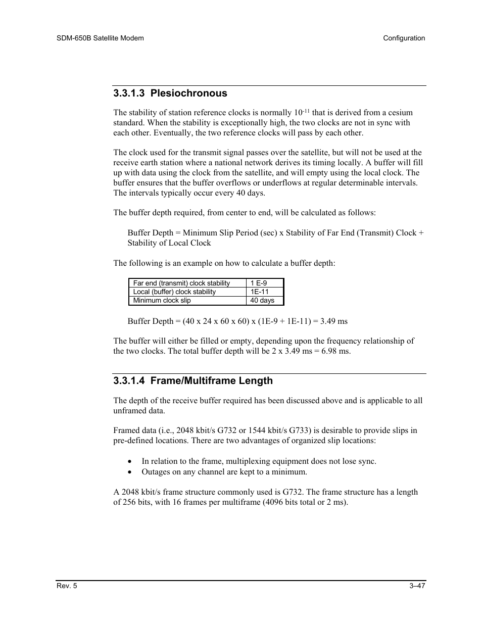 3 plesiochronous, 4 frame/multiframe length | Comtech EF Data SDM-650B User Manual | Page 89 / 348