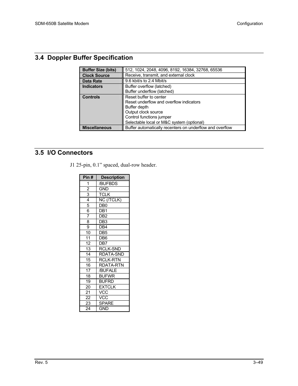 4 doppler buffer specification, 5 i/o connectors | Comtech EF Data SDM-650B User Manual | Page 91 / 348