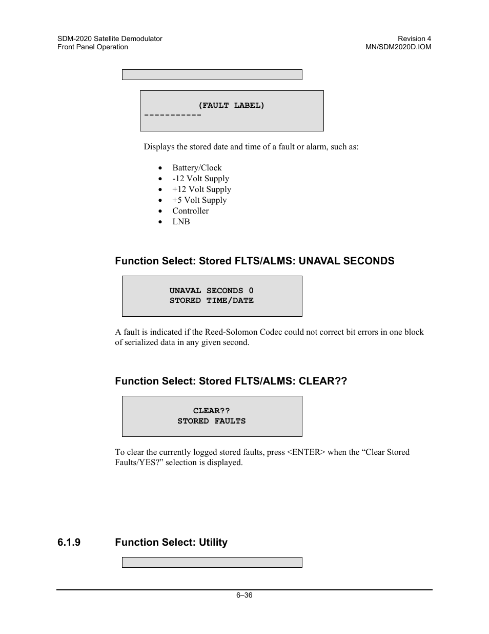 Function select: utility | Comtech EF Data SDM-2020 User Manual | Page 100 / 234