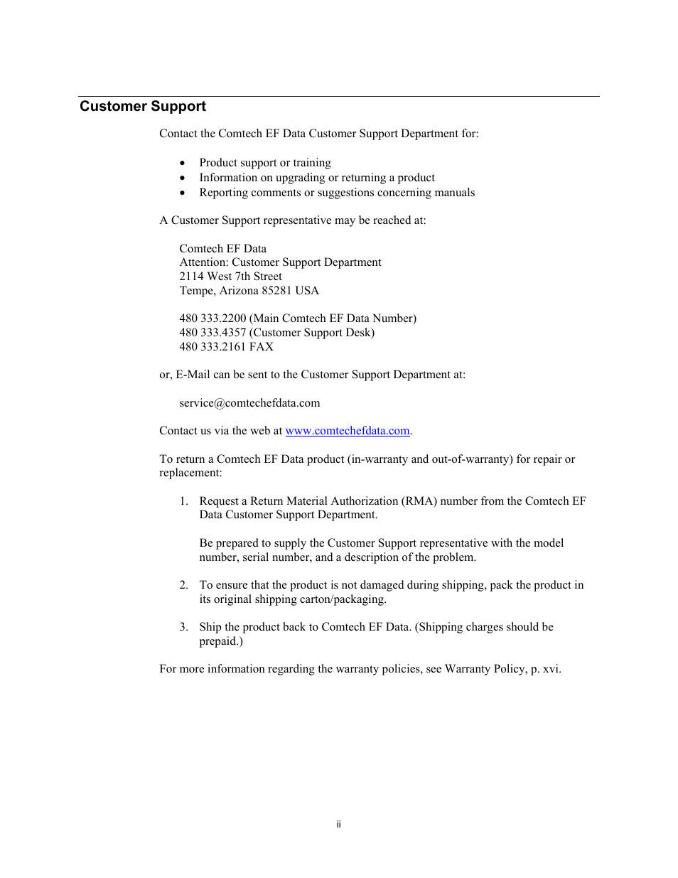 Customer support | Comtech EF Data SDM-2020 User Manual | Page 12 / 234