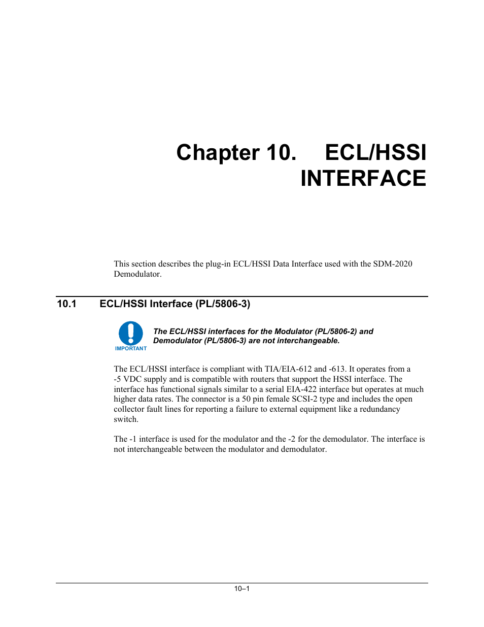 Ecl/hssi interface, Chapter 10. ecl/hssi interface | Comtech EF Data SDM-2020 User Manual | Page 153 / 234